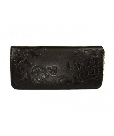 Black Leather Zip Around Wallet
