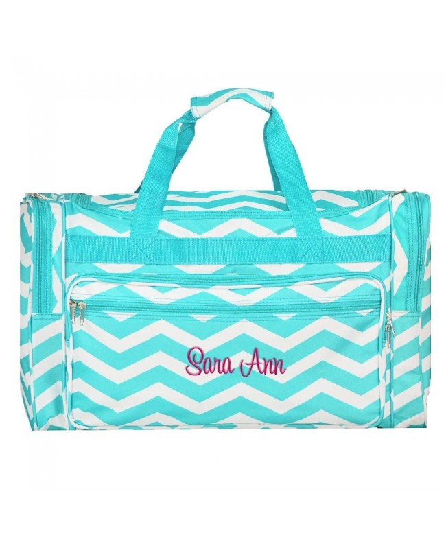 Personalized Aqua Chevron Overnight Duffle