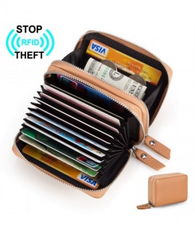 Double Zip Blocking Organizer Compact Purse Brown
