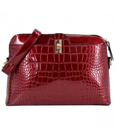 Leather Alligator Handbag Shoulder Burgundy