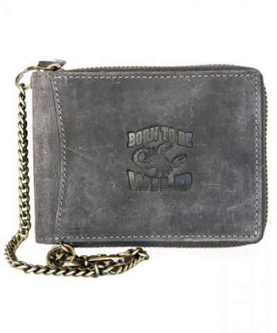 Metal Zip around Genuine Leather Wallet