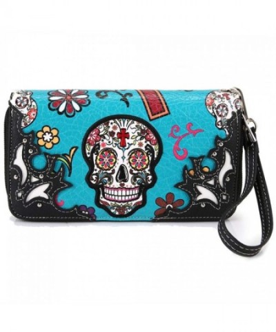 Western Clutch Wristlet Calavera Turquoise