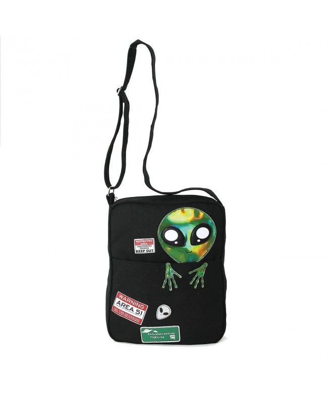 Peeking Alien Canvas Messenger Black
