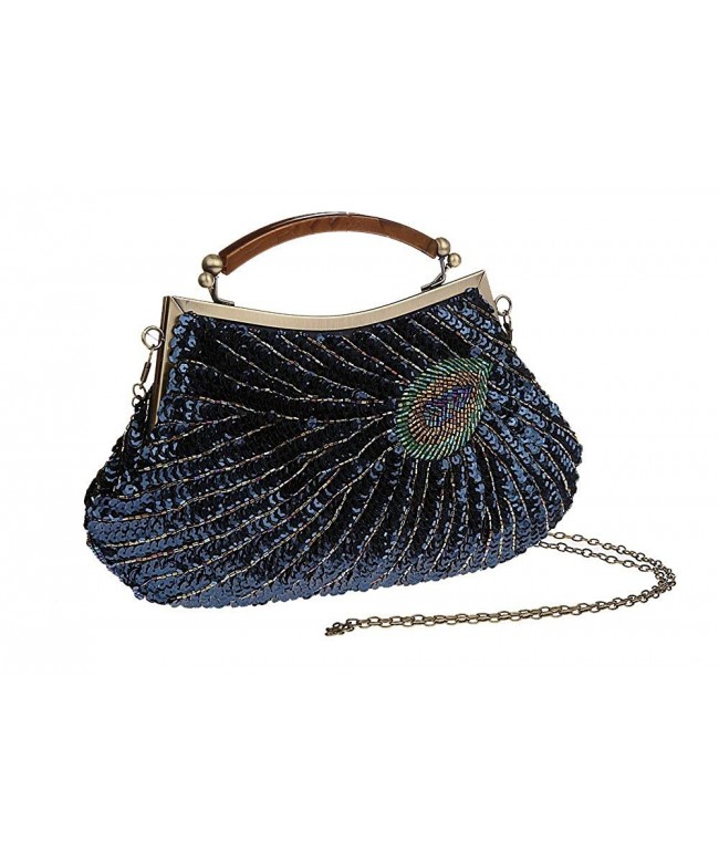 Handbag PEACOCK SEQUINS Handmade Midnight